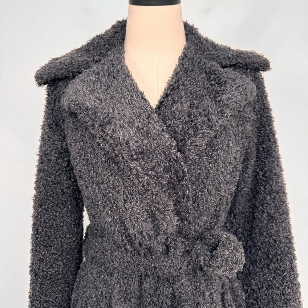 Sooki Teddy Wrap Trench Coat Gray Jacket Fuzzy Warm Classic Preppy Winter Size M - Picture 2 of 13